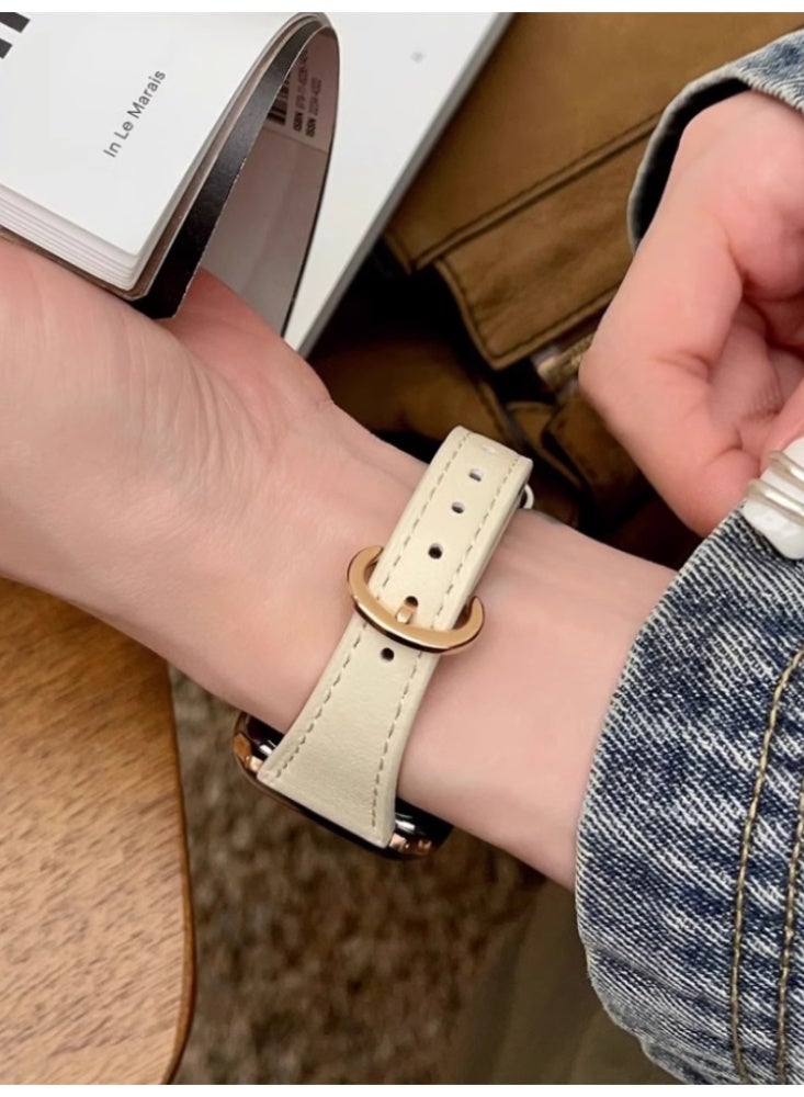 Leather Strap iwatch Replacement Strap Beige Suitable For iwatch 10 【46mm】 - Image 3